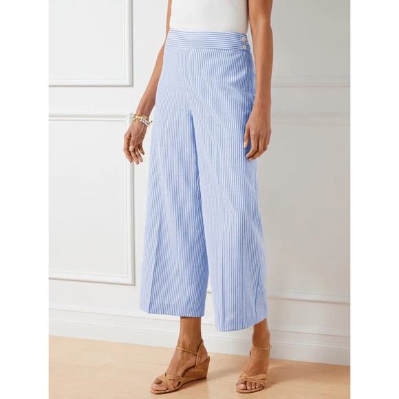 NWT: TALBOTS Blue White Linen Blend Wide Leg Crop Pants‎ 12 (K348) - Picture 1 of 11